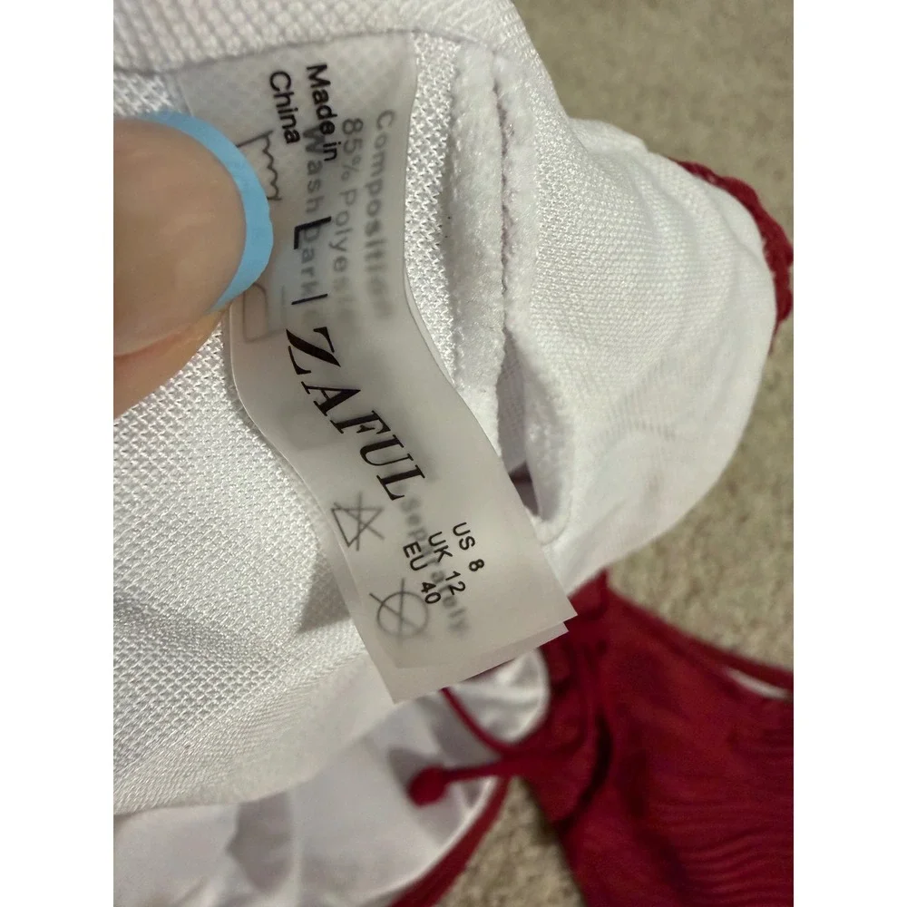 Zaful Red Textured Bikini Set Lace Up Back Two Piece‎ Swimsuit Size L US 8